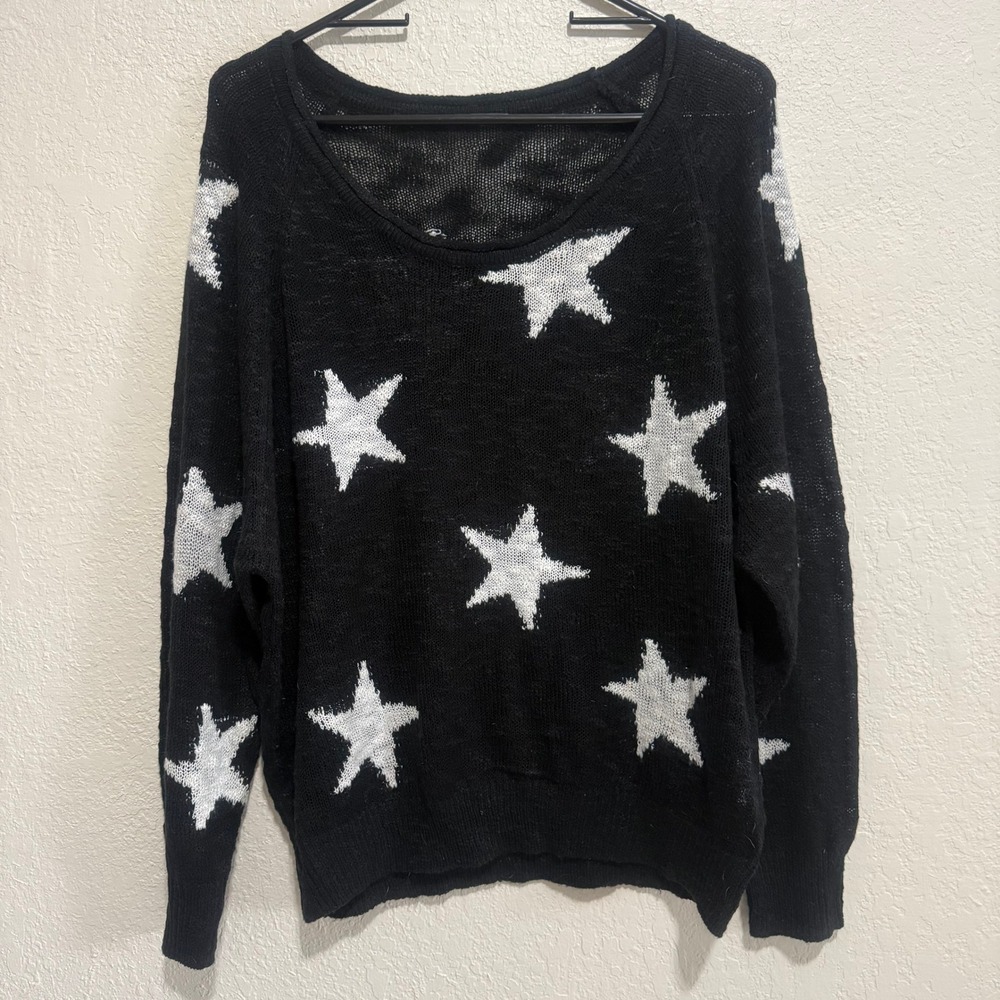 Womens‎ Black Star Print Oversized Knit Sweater Size S
